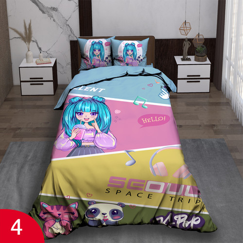 ست رو تختی تک نفره سه بعدی دخترانه سئول کودک صورتی زرد آبی
