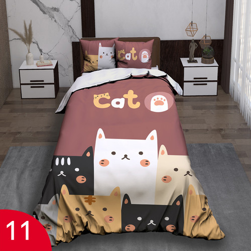 ست رو تختی تک نفره سه بعدی گربه گلبهی سفید نارنجی کودک