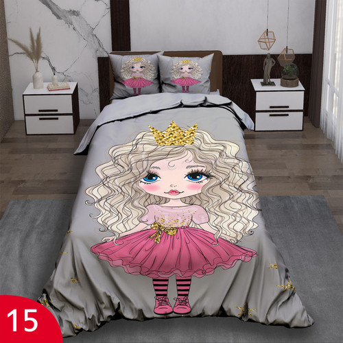 ست رو تختی تک نفره سه بعدی دخترانه مو فرفری توسی قرمز