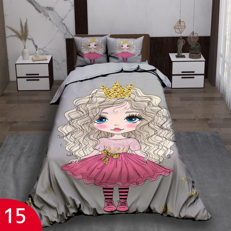 ست رو تختی تک نفره سه بعدی دخترانه مو فرفری توسی قرمز