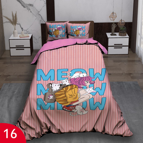 ست رو تختی تک نفره سه بعدی دخترانه میو میو کودک صورتی