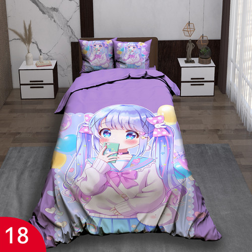 ست رو تختی تک نفره سه بعدی دخترانه توکیو صورتی بنفش کودک