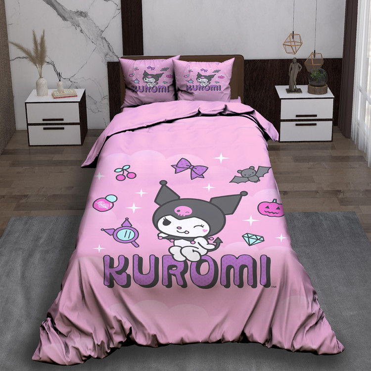 ست رو تختی تک نفره سه بعدی کرومی بنفش Kuromi