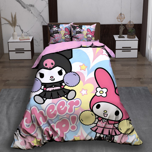 ست رو تختی تک نفره سه بعدی کرومی صورتی رنگی Kuromi