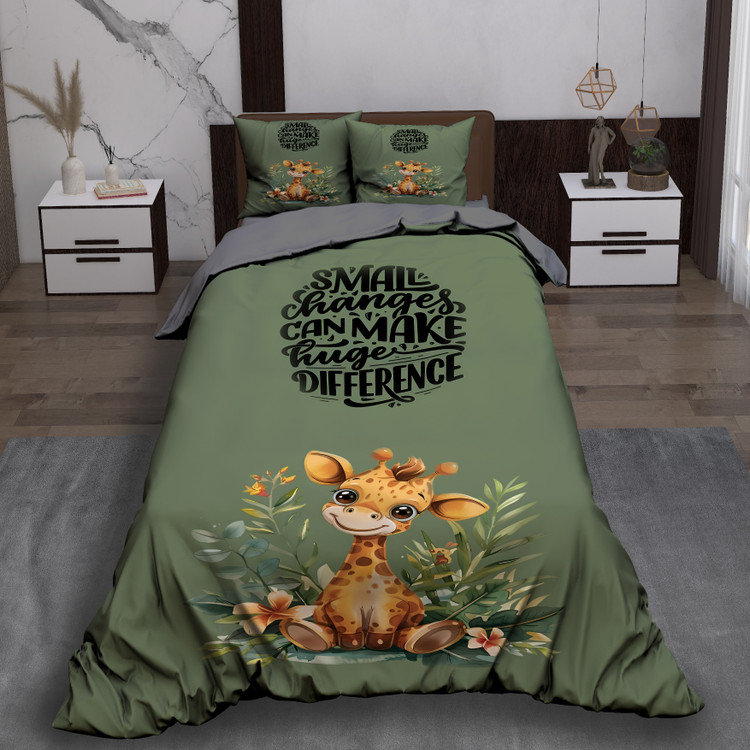 ست رو تختی تک نفره سه بعدی زرافه کوچولو سبز نارنجی زرد