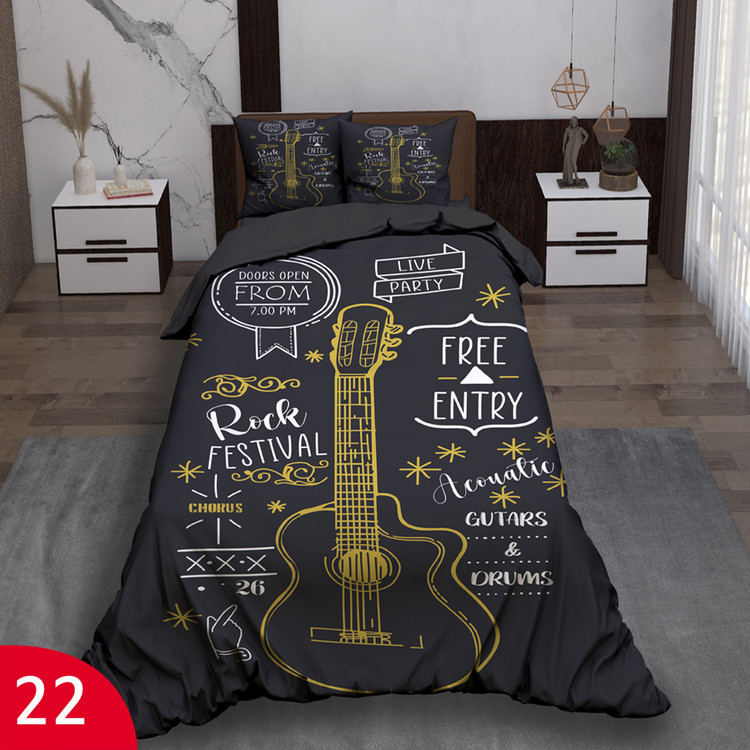 ست رو تختی تک نفره سه بعدی گیتار مشکی طلایی Guitar