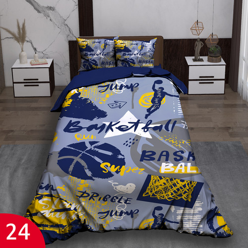 ست رو تختی تک نفره سه بعدی بسکتبال آبی طرح توپ بسکتبال Basket Ball