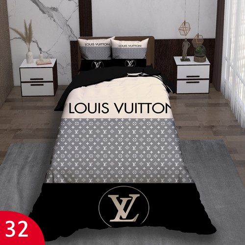 ست رو تختی تک نفره سه بعدی لویی ویتون مشکی توسی سفید