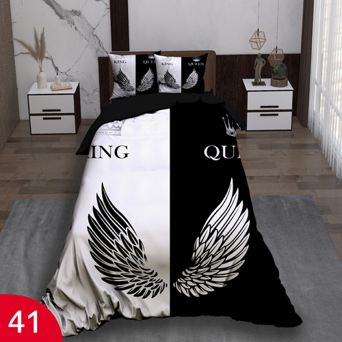 ست رو تختی تک نفره سه بعدی بال فرشته سفید مشکی مینیمال سورئال