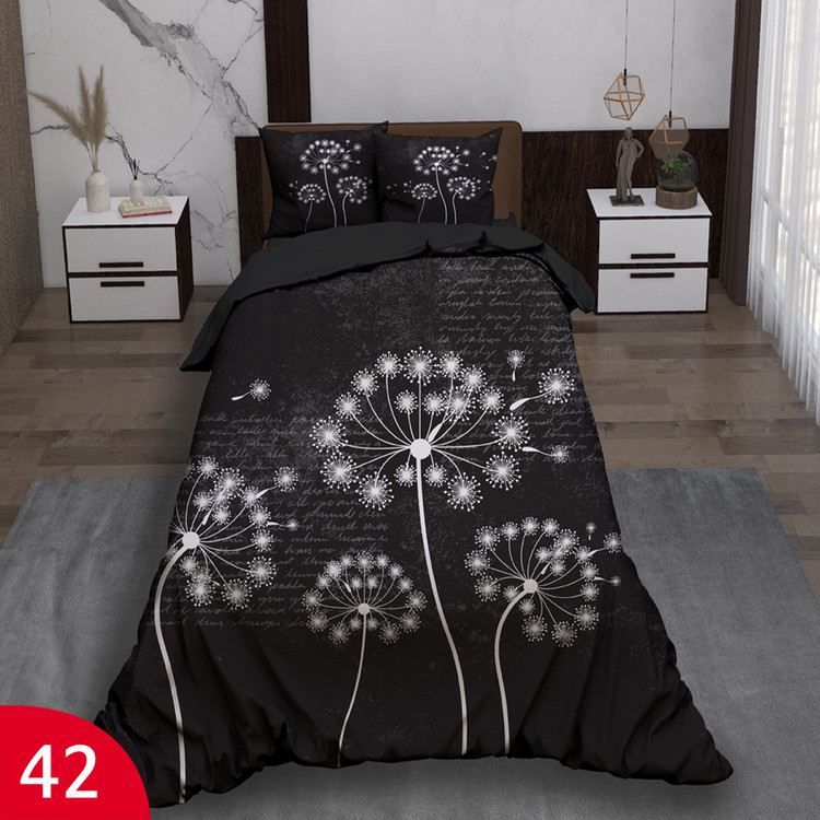 ست رو تختی تک نفره سه بعدی طرح قاصدک توسی مشکی