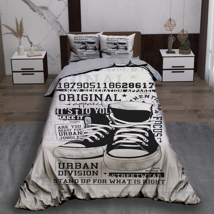 ست رو تختی تک نفره سه بعدی طرح کتونی سفید مشکی