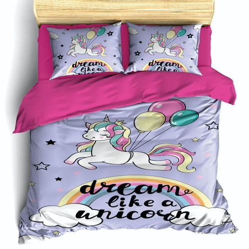 ست رو تختی تک نفره سه بعدی اسب تک شاخ کودک توسی صورتی آبی