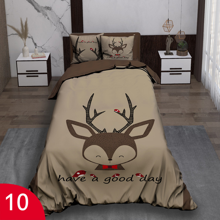 ست رو تختی تک نفره سه بعدی گوزن کوچولو قهوه ای کرم کودک