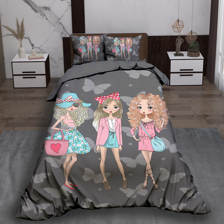 ست رو تختی تک نفره سه بعدی دخترانه لیدیز توسی مشکی کودک