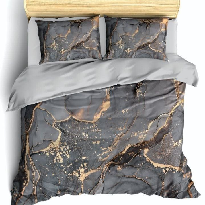 ست رو تختی تک نفره سه بعدی ابر و بادی طرح سنگ توسی زرد