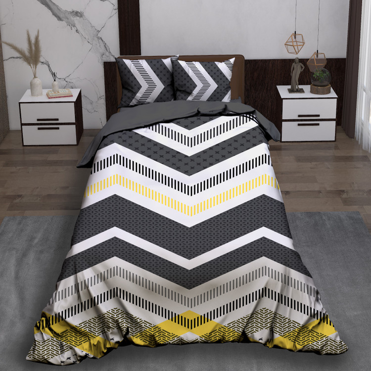 ست رو تختی تک نفره سه بعدی مدرن توسی زرد سفید مواج فلشی