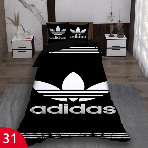 ست رو تختی تک نفره سه بعدی آدیداس مشکی سفید لوگو آدیداس