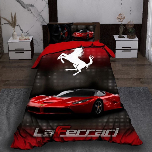 ست رو تختی تک نفره سه بعدی فراری قرمز مشکی با عکس ماشین فراری