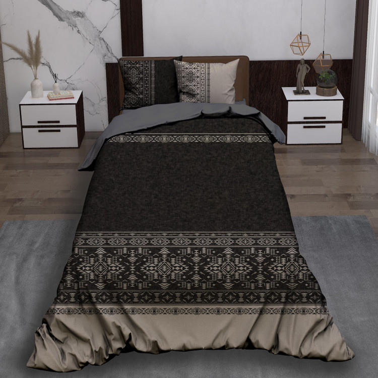 ست رو تختی تک نفره سه بعدی کلاسیک طرح دار مشکی کرم توسی