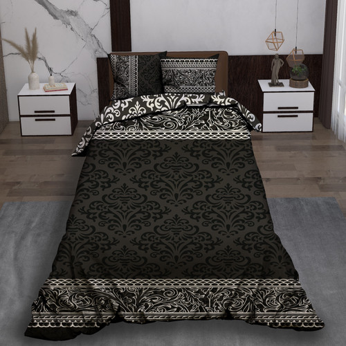 ست رو تختی تک نفره سه بعدی کلاسیک مشکی توسی طرح دار