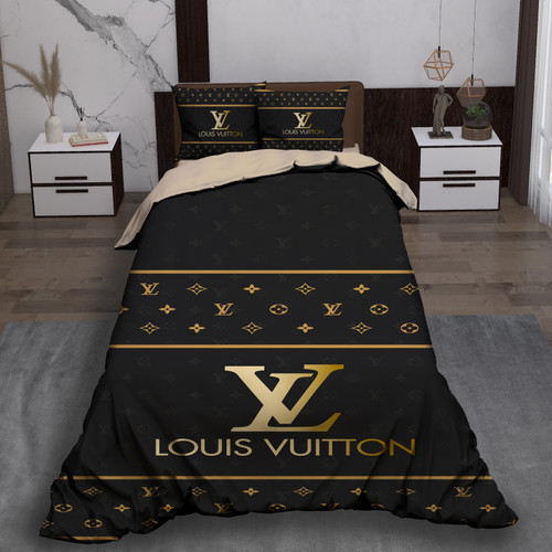 ست رو تختی تک نفره سه بعدی لویی ویتون مشکی طلایی
