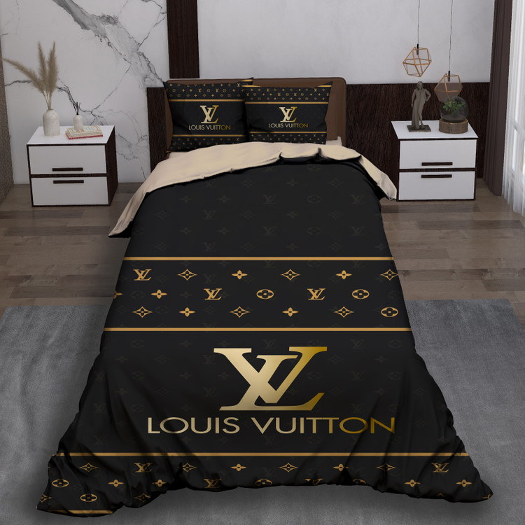 ست رو تختی تک نفره سه بعدی لویی ویتون مشکی طلایی