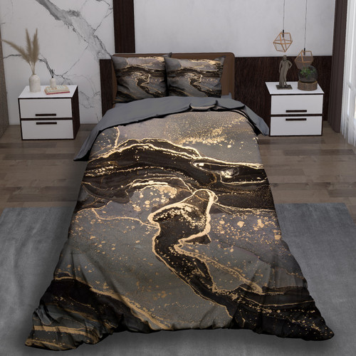 ست رو تختی تک نفره سه بعدی ابر و بادی طرح سنگ کرم قهوه ای