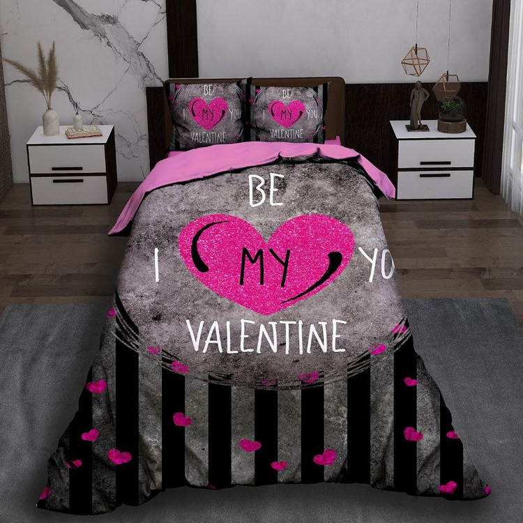 ست رو تختی تک نفره سه بعدی ولنتاین با طرح قلب صورتی Valentine