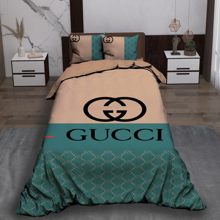 ست رو تختی تک نفره سه بعدی گوچی کرک سبز با لوگوی گوچی