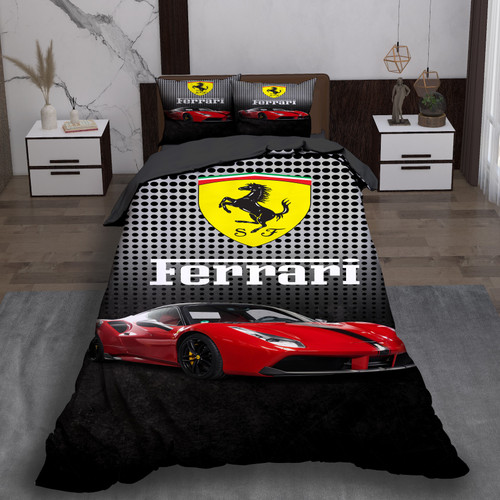 ست رو تختی تک نفره سه بعدی فراری با لوگوی فراری و عکس ماشین قرمز فراری