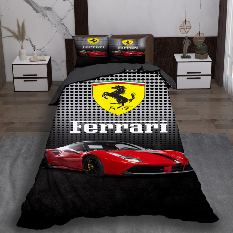 ست رو تختی تک نفره سه بعدی فراری با لوگوی فراری و عکس ماشین قرمز فراری