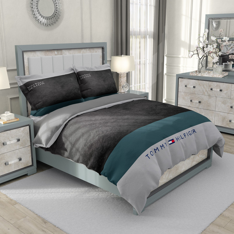 ست رو تختی تک نفره سه بعدی مدرن رنگ توسی سبز مشکی ترک نوار دوزی شده زیبا شیک