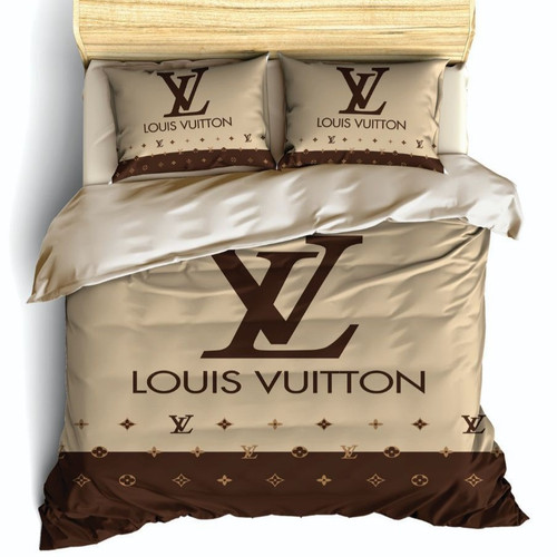 ست رو تختی دو نفره سه بعدی لویی ویتون کرم قهوه ای