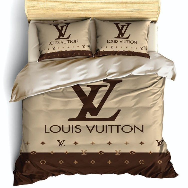 ست رو تختی دو نفره سه بعدی لویی ویتون کرم قهوه ای