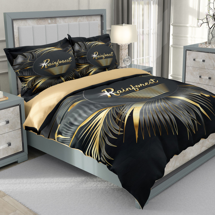 ست رو تختی دو نفره سه بعدی رین آنست مشکی زرد