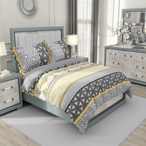 ست رو تختی دو نفره سه بعدی مدرن توسی زرد مشکی