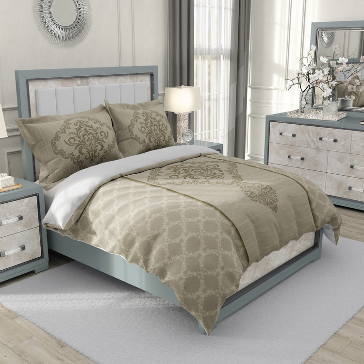 ست رو تختی دو نفره سه بعدی کلاسیک کرم توسی