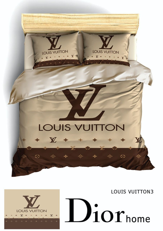 ست رو تختی دو نفره سه بعدی لویی ویتون کرم قهوه ای dior