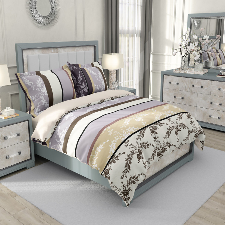 ست رو تختی دو نفره سه بعدی مدرن مدرن کرمی طرح دار