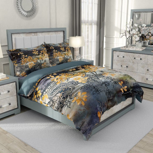 ست رو تختی دو نفره سه بعدی طرح برگ بته جقه