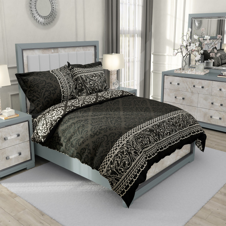 ست رو تختی دو نفره سه بعدی کلاسیک بته جقه تیره