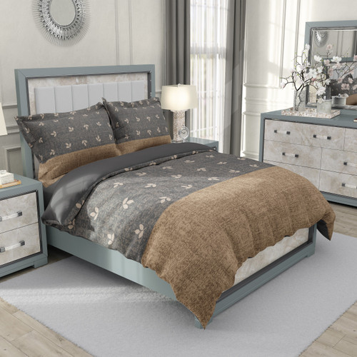 ست رو تختی دو نفره سه بعدی طرح برگ نسکافه ای توسی