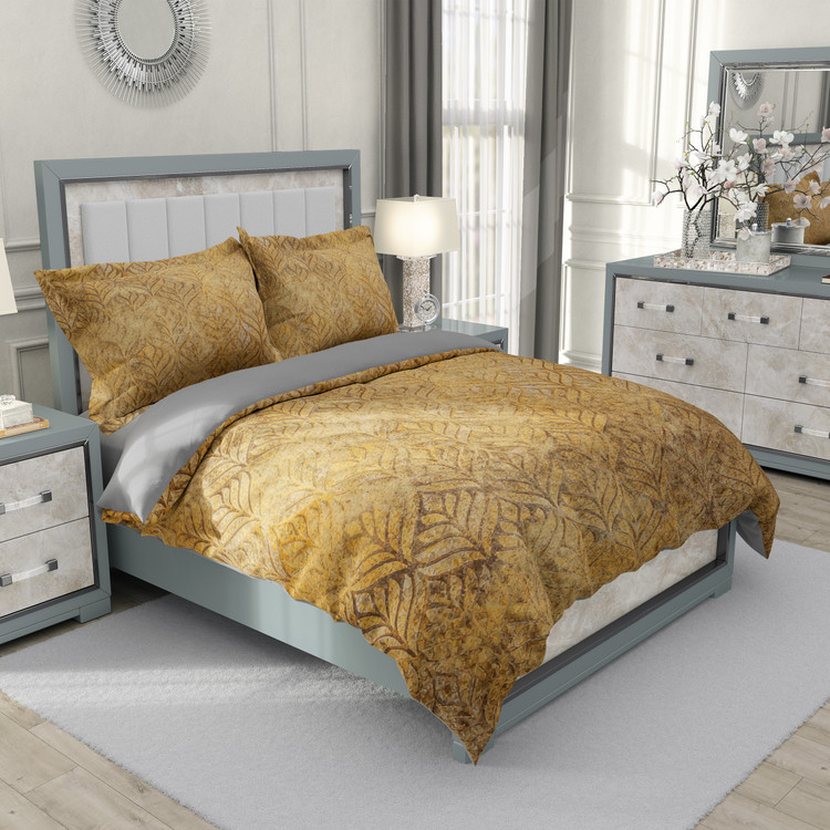 ست رو تختی دو نفره سه بعدی طرح بافت خردلی